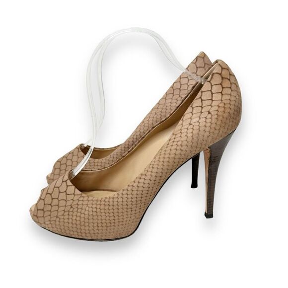 Giuseppe Zanotti Beige Python Embossed Leather Peep Toe Heels Pumps Women’s 40 - Picture 2 of 10